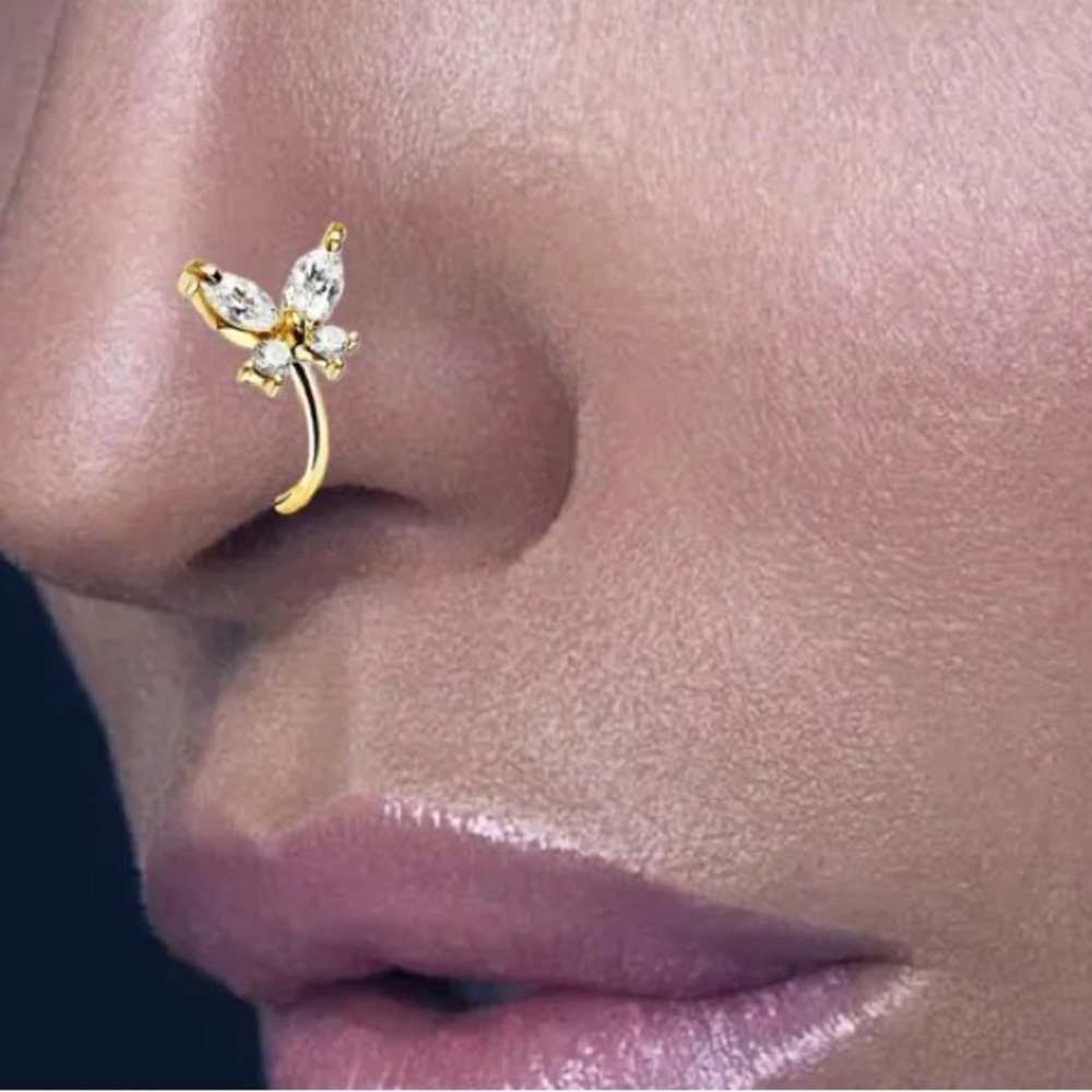 Butterfly Nose Ring Charm Crystal Metal Fake Piercing Nose Cuff Clip